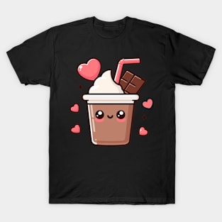 Cute Chocolate Milkshake with a Chocolate Bar and Hearts | Kawaii Food Art T-Shirt